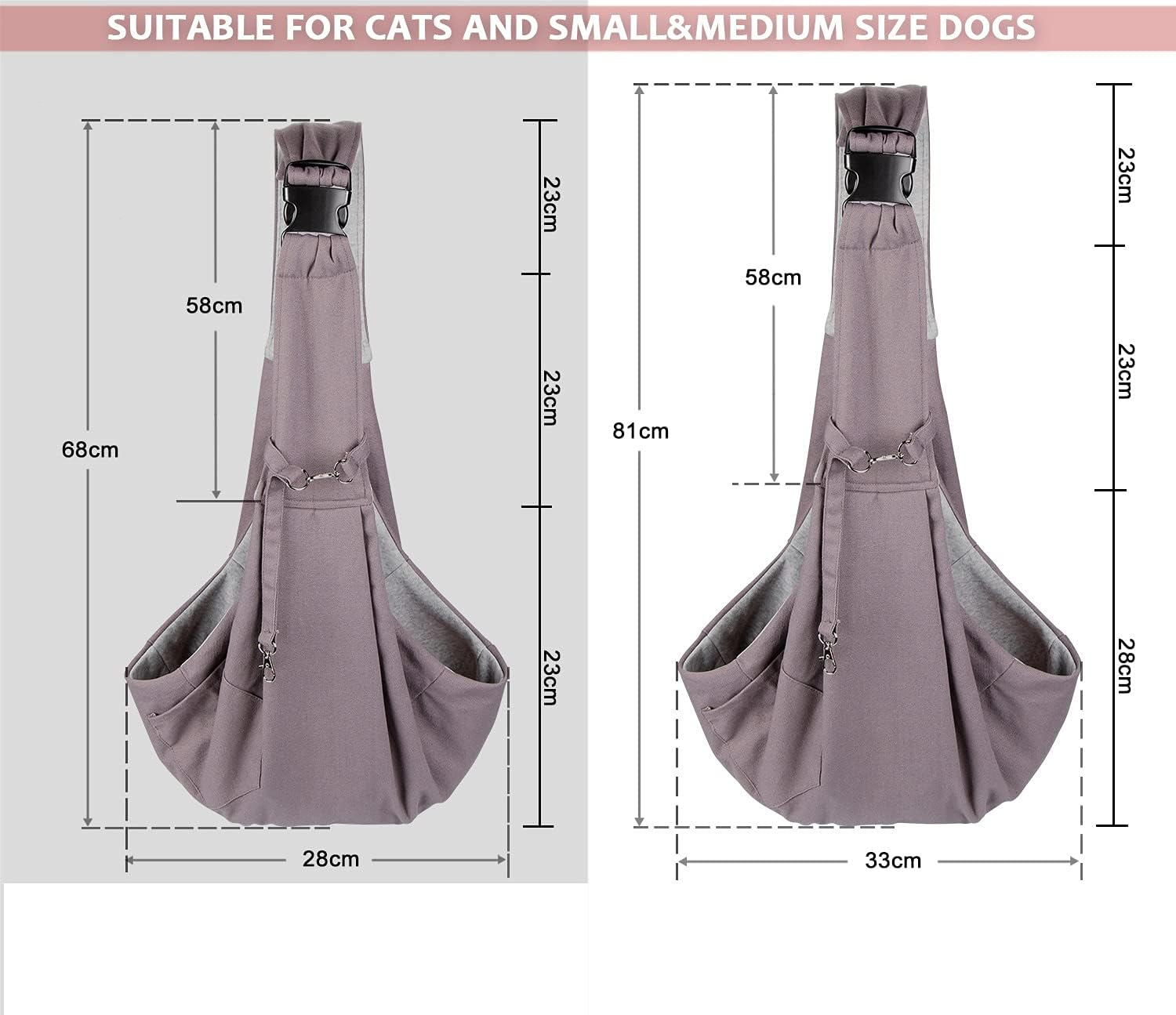 Sac de transport bandoulière pour chiens et chats jusqu'à 13 kg gris
