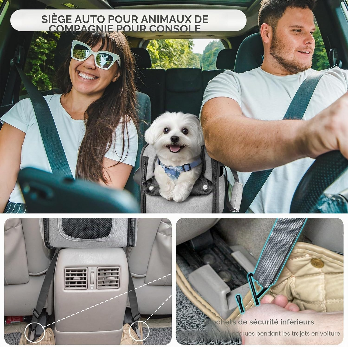 Siège auto multifonction pour chiens et chats certifié cabine gris clair
