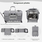 Sac de transport à roulettes approuvé en cabine pour chiens et chats gris