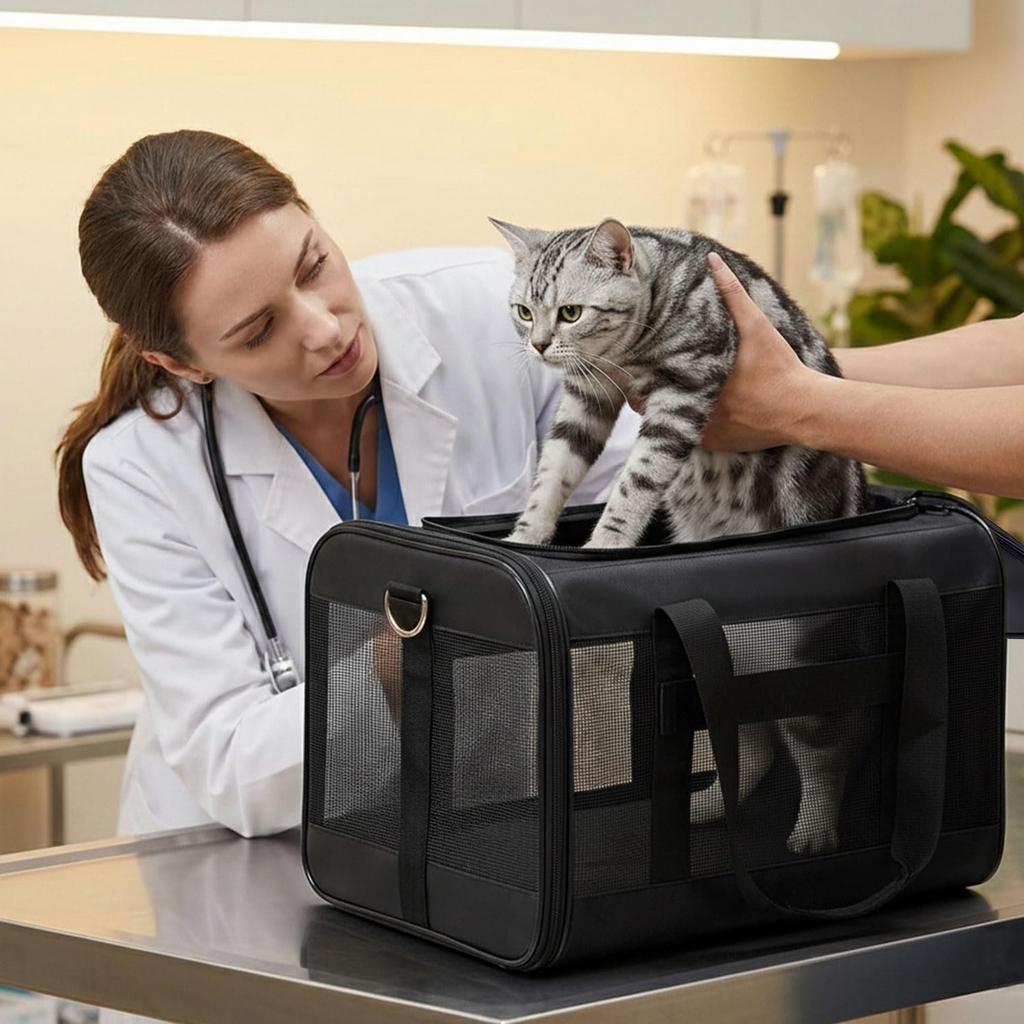 Sac de transport pliable approuvé en cabine pour chats et chiots noir