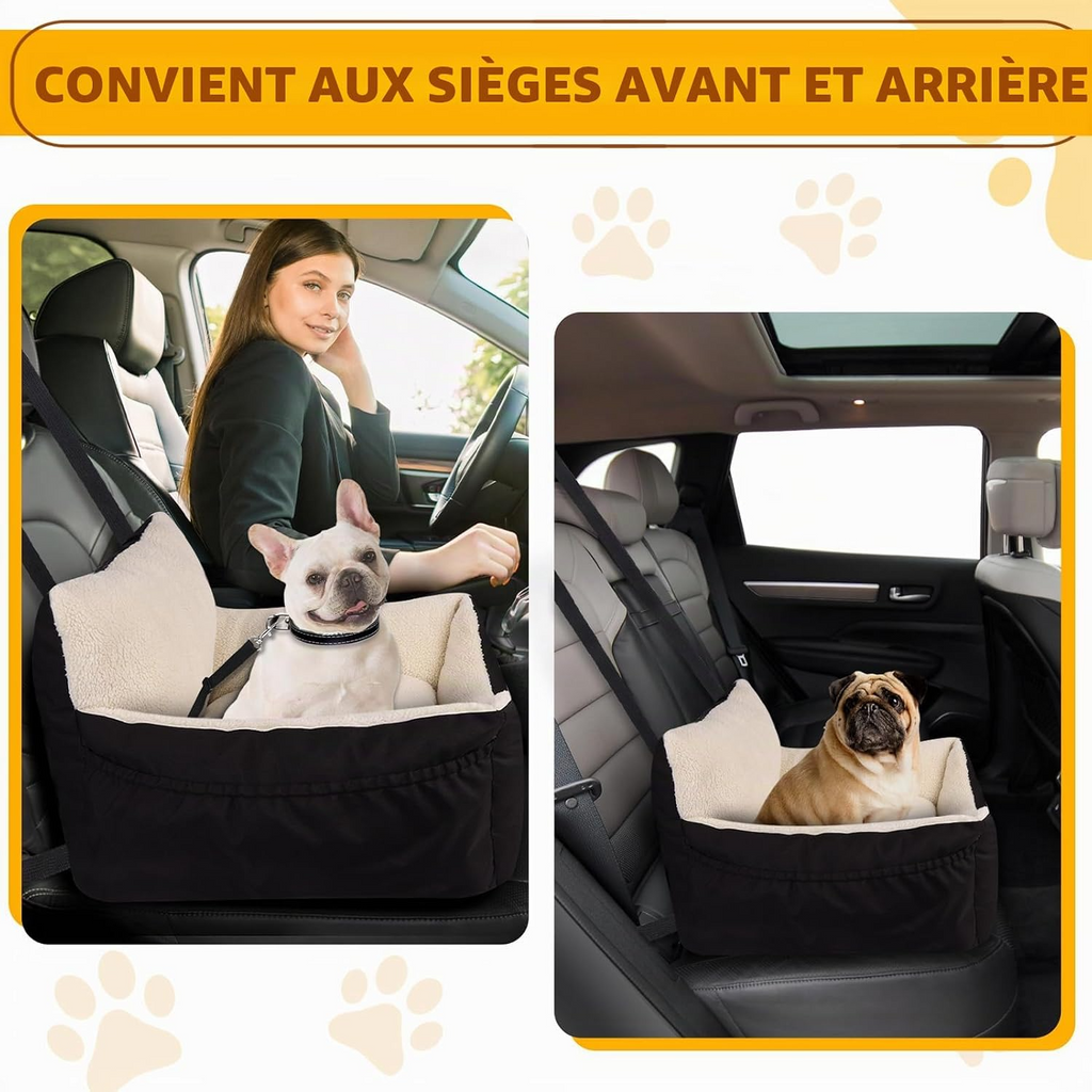 Siège auto confortable pour petits chiens et chats coussin réversible noir