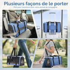 Sac de transport pliable respirant pour chiens et chats avec harnais bleu