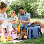 Sac de transport pliable respirant pour chiens et chats avec harnais bleu