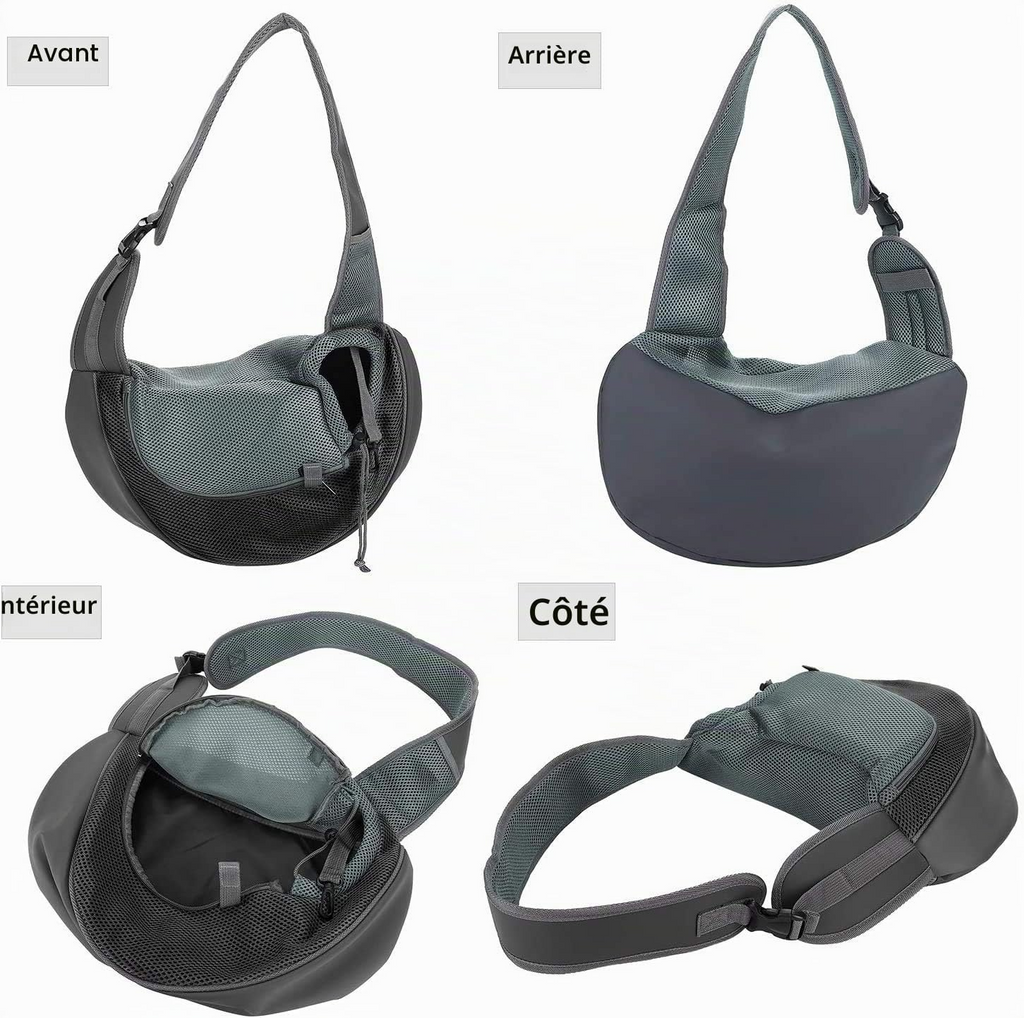 Sac bandoulière respirant en nylon pour chiens et chats gris