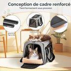 Sac de transport pliable respirant pour chiens et chats avec harnais gris
