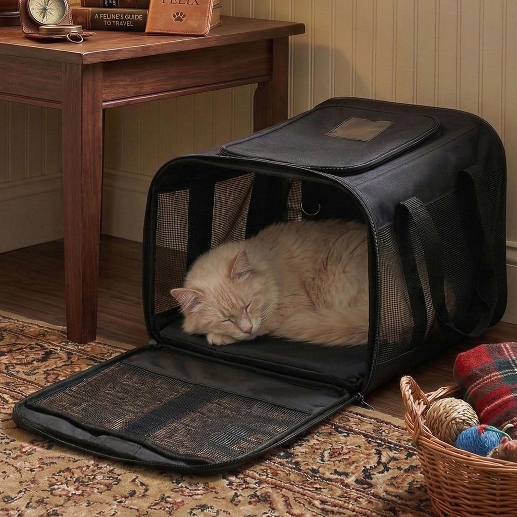 Sac de transport pliable approuvé en cabine pour chats et chiots noir