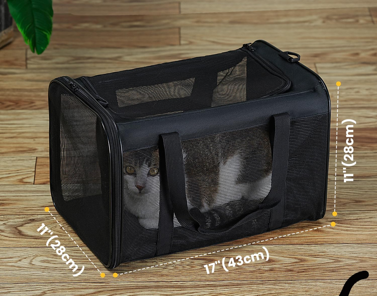 Sac de transport pliable approuvé en cabine pour chats et chiens noir