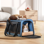 Sac de transport pliable respirant pour chiens et chats avec harnais bleu