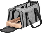 Sac de transport pliable respirant pour chiens et chats avec harnais gris