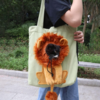 Sac de transport pliable motif lion en toile pour chats et petits chiens blanc
