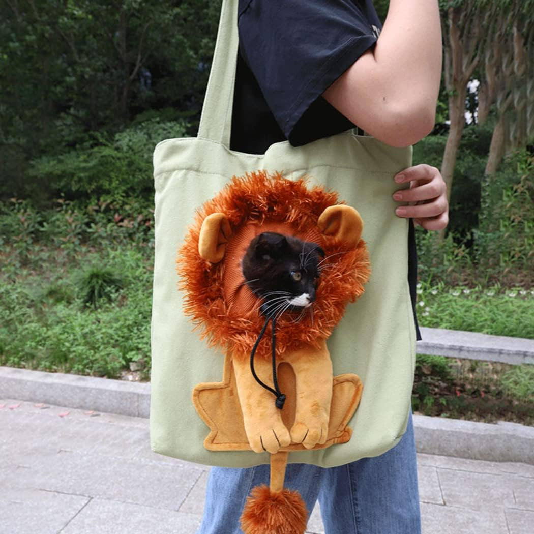 Sac de transport pliable motif lion en toile pour chats et petits chiens blanc