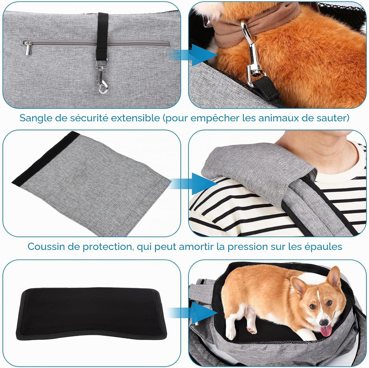 Sac bandoulière pour chiens et chats gris