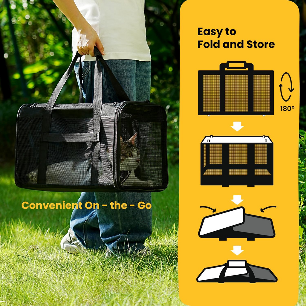 Sac de transport pliable approuvé en cabine pour chats et chiens noir