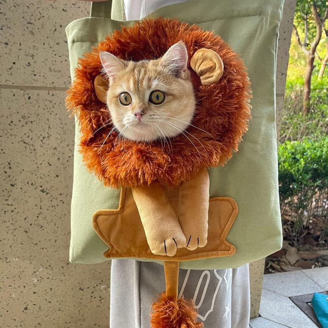 Sac de transport pliable motif lion en toile pour chats et petits chiens blanc