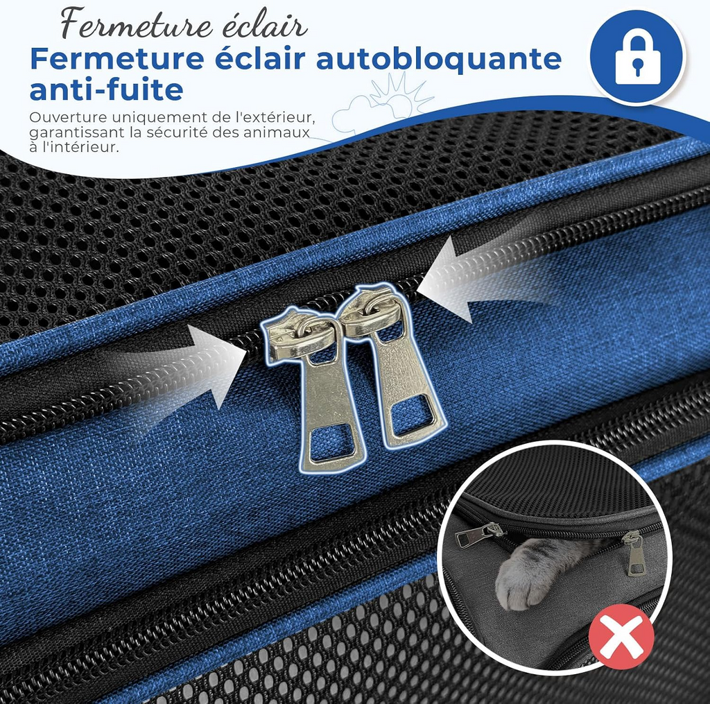 Sac de transport pliable respirant pour chats et chiens bleu marine