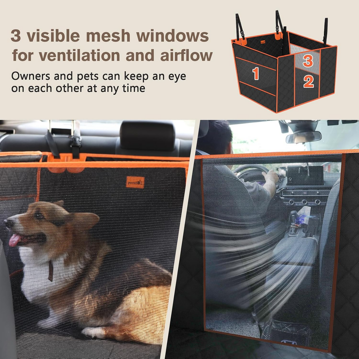 Siège auto renfocé pour chiens banquette arrière orange