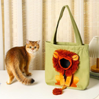 Sac de transport pliable motif lion en toile pour chats et petits chiens blanc