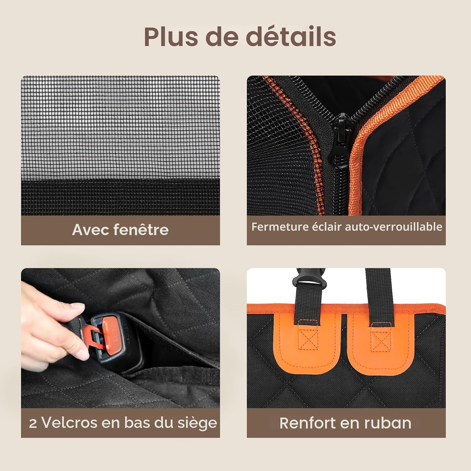 Siège auto renfocé pour chiens banquette arrière orange