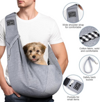 Sac bandoulière en coton pour chiens et chats jusqu'à 7,5 kg gris