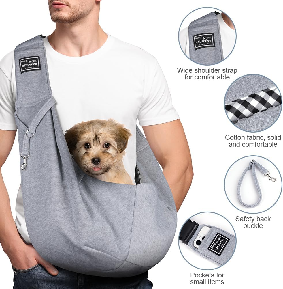 Sac bandoulière en coton pour chiens et chats jusqu'à 7,5 kg gris