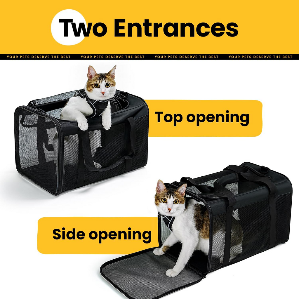 Sac de transport pliable approuvé en cabine pour chats et chiens noir