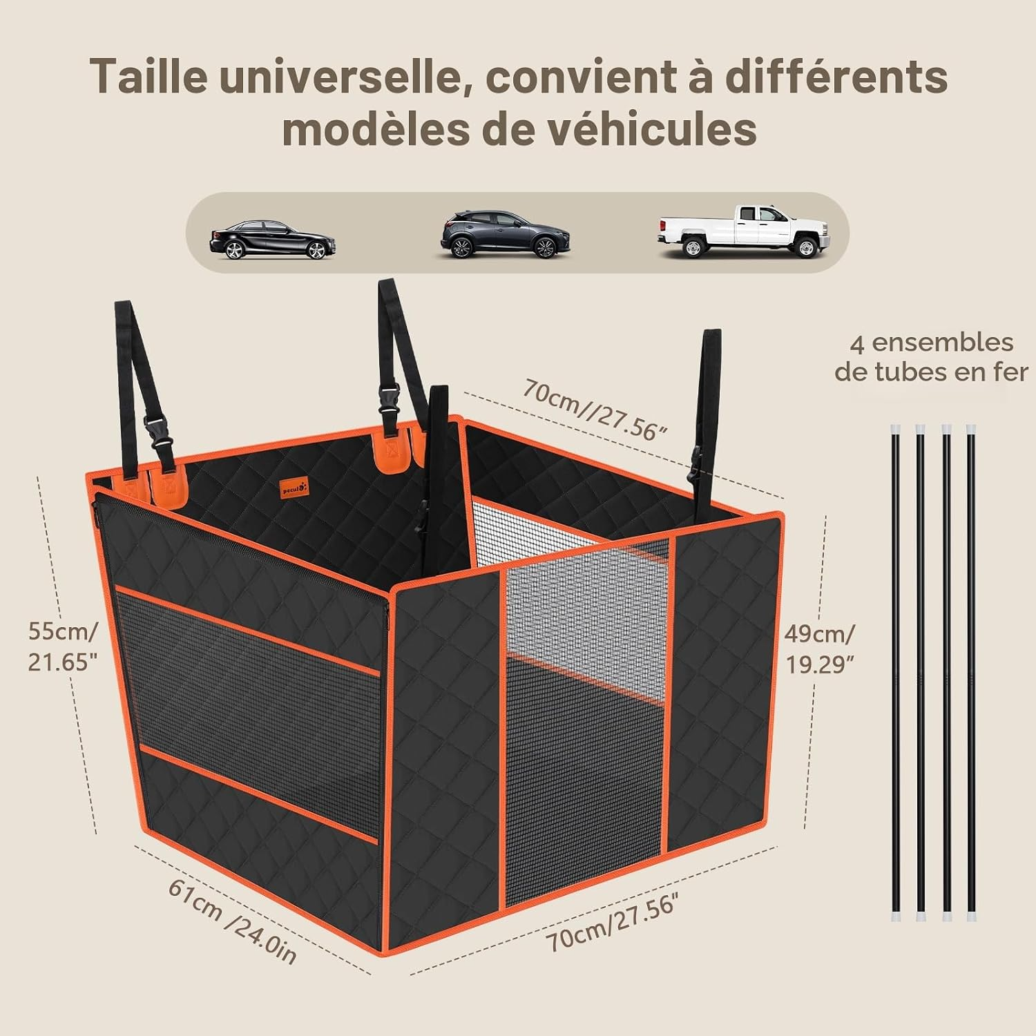 Siège auto renfocé pour chiens banquette arrière orange
