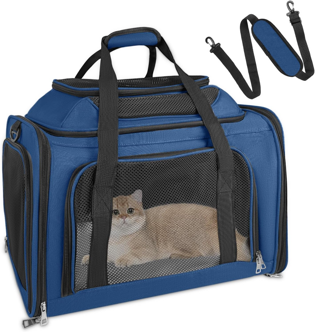 Sac de transport pliable respirant pour chats et chiens bleu marine