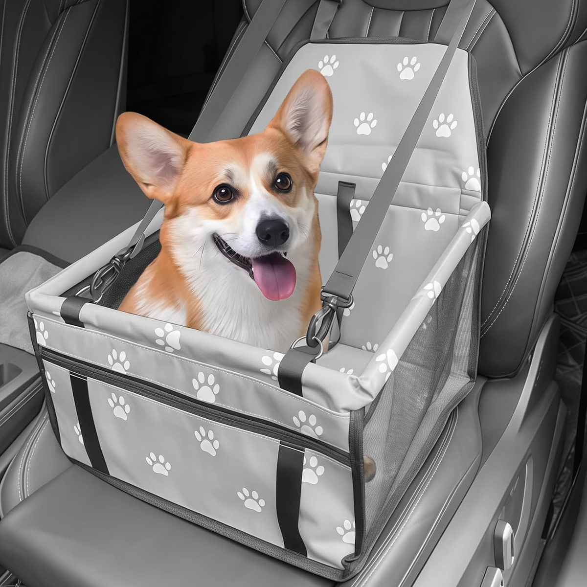 Siège auto imperméable respirant pour chiens chats et petits animaux gris