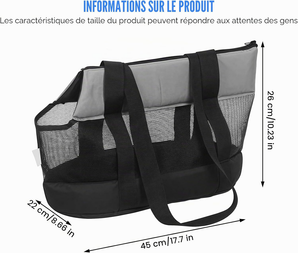 Sac de transport respirant pour chiens petits et moyens noir