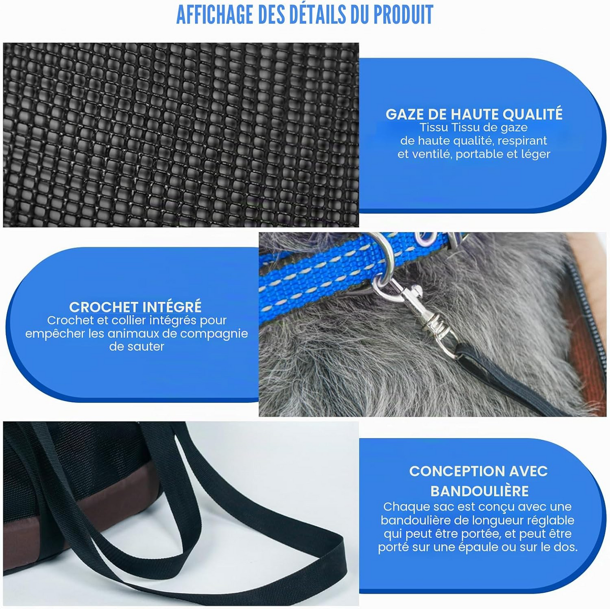 Sac de transport respirant pour chiens petits et moyens noir