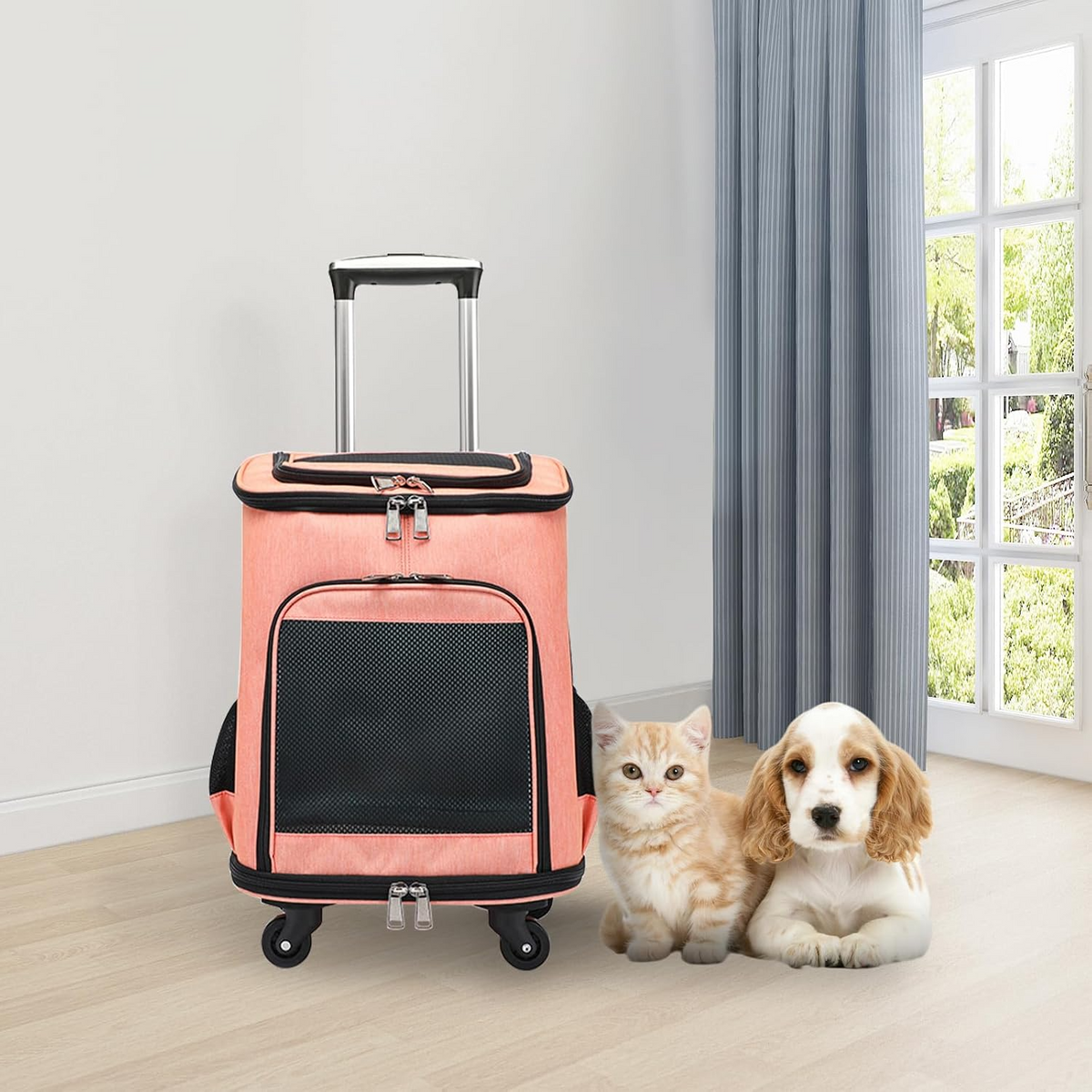 Sac à dos à roulettes pour chiens et chats jusqu'à 10 kg orange