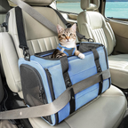 Sac de transport pliable respirant pour chiens et chats avec harnais bleu